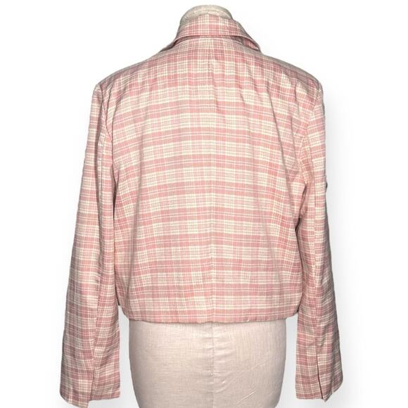 7 FOR ALL MANKIND Mauve Cropped Double Breasted Blazer Plaid Wide Notch Large - Picture 6 of 11